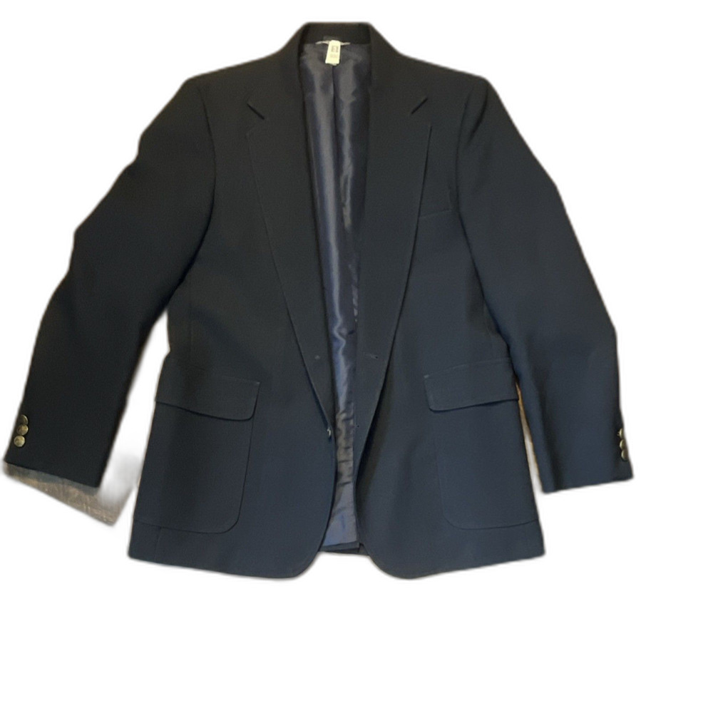 Haggar Men's Navy Blue Polyester Wool Blazer Jacket Size 40  Vintage